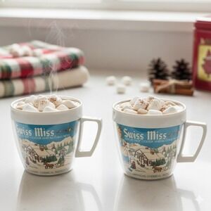 VTG 1970s Swiss Miss Hot Cocoa Mug Set Nostalgic Winter Scene Collectible Pair